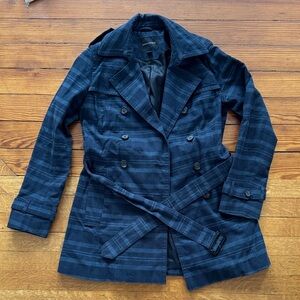 Banana Republic Plaid Navy Trench Coat